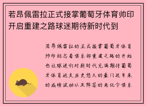 若昂佩雷拉正式接掌葡萄牙体育帅印开启重建之路球迷期待新时代到